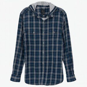 AX Armani Exchange Hooded Plaid Snap Shirt M Casual Layer Contrast lining